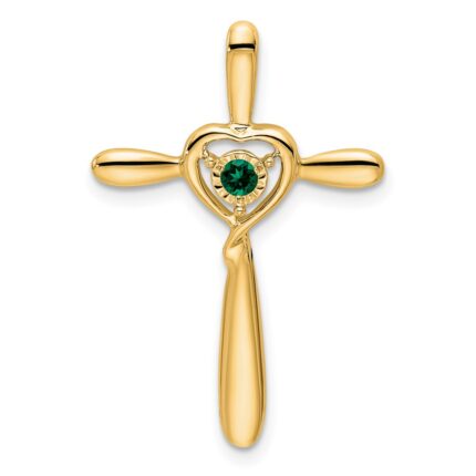 14k May/Lab Created Emerald Cross with Heart Chain Slide
