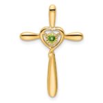 14k August/Peridot Cross with Heart Chain Slide