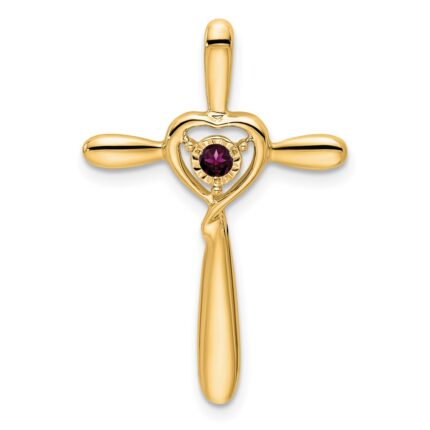 14k June/Rhodolite Garnet Cross with Heart Chain Slide
