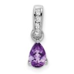 14k White Gold 6x4 Pear February/Amethyst and Diamond Pendant
