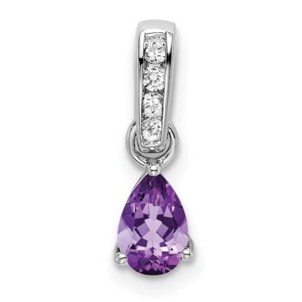 14k White Gold 6x4 Pear February/Amethyst and Diamond Pendant