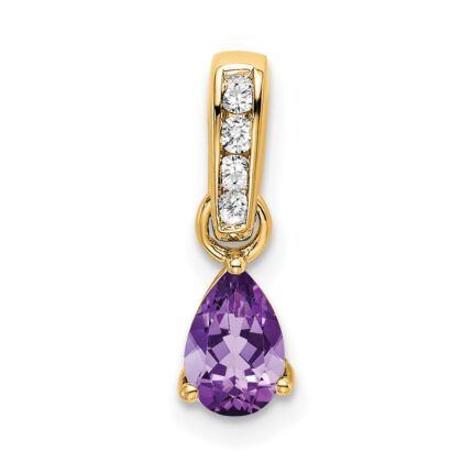 14K 6x4 Pear February/Amethyst and Diamond Pendant