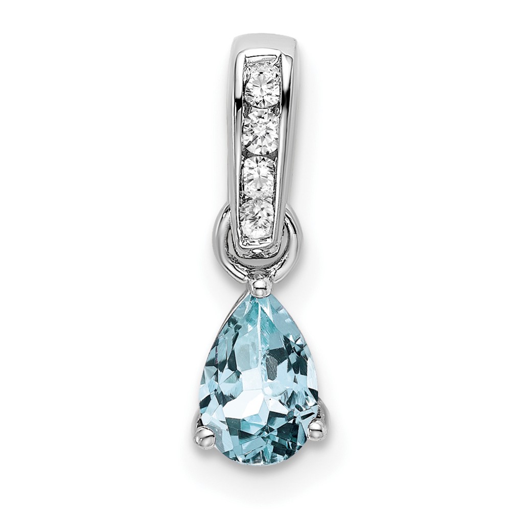 PM7409-AQ-005-WA.jpg 14k White Gold 6x4 Pear March/Aquamarine and Diamond Pendant - Image 1