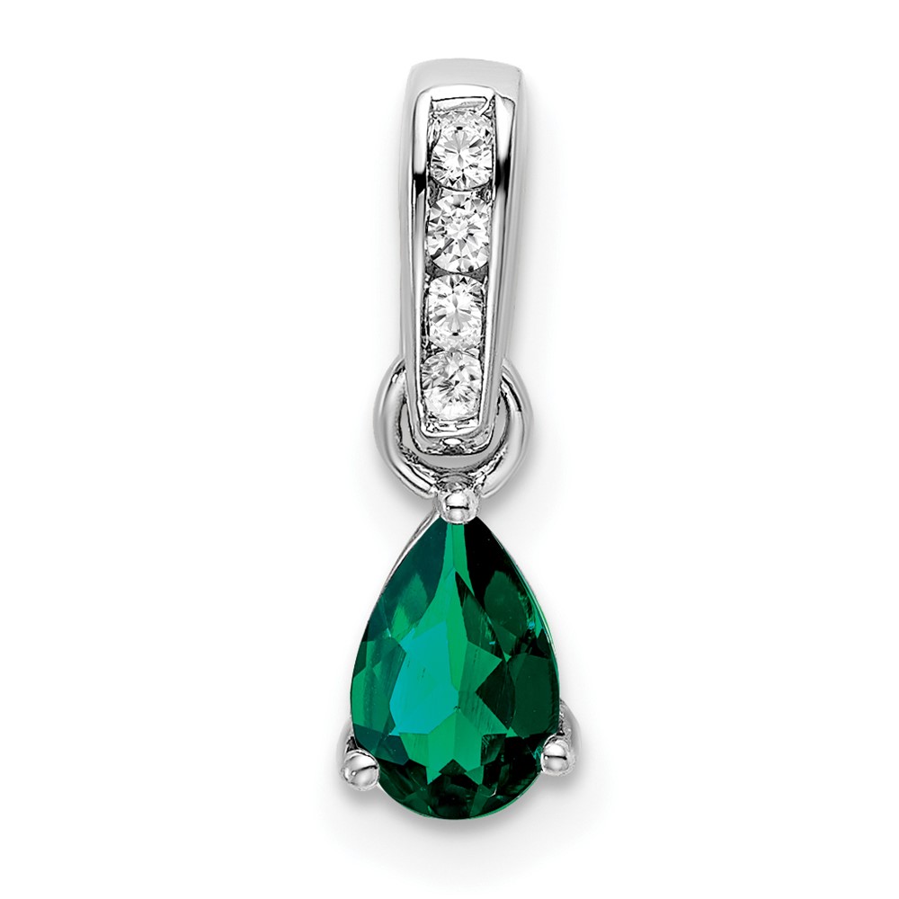 PM7409-CEM-005-WA.jpg 14k White Gold 6x4 Pear May/Lab Created Emerald and Diamond Pendant - Image 1