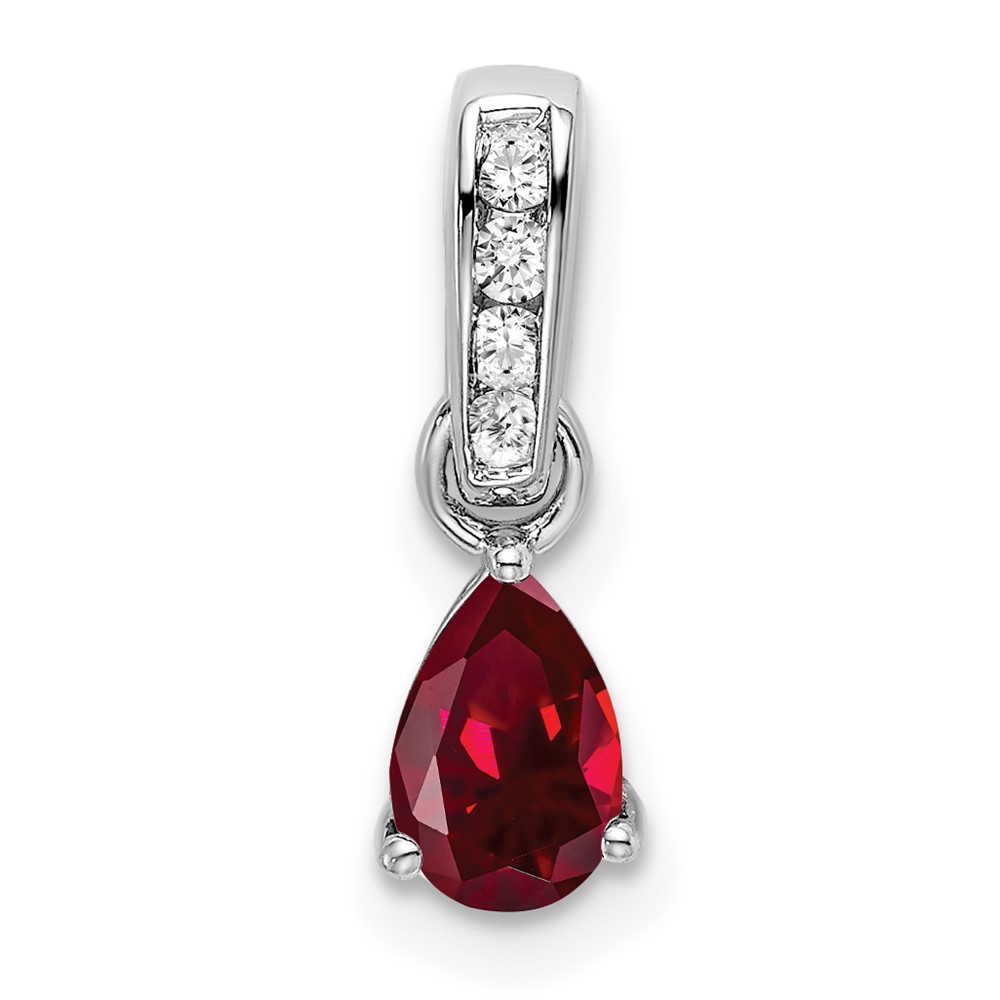 PM7409-CRU-005-1WA.jpg 10k White Gold Pear Created Ruby and Diamond Pendant - Image 1