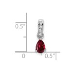 14k White Gold 6x4 Pear July/Lab Created Ruby and Diamond Pendant - Image 2