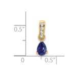 10k Yellow Gold Pear Created Sapphire and Diamond Pendant - Image 2