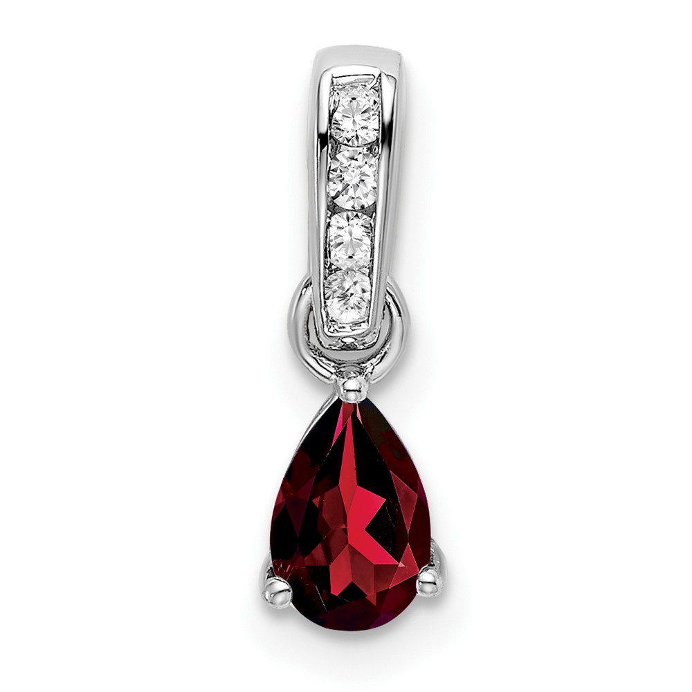 PM7409-GA-005-WA.jpg 14k White Gold 6x4 Pear January/Garnet and Diamond Pendant - Image 1