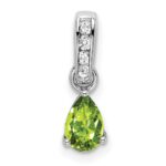14k White Gold 6x4 Pear August/Peridot and Diamond Pendant