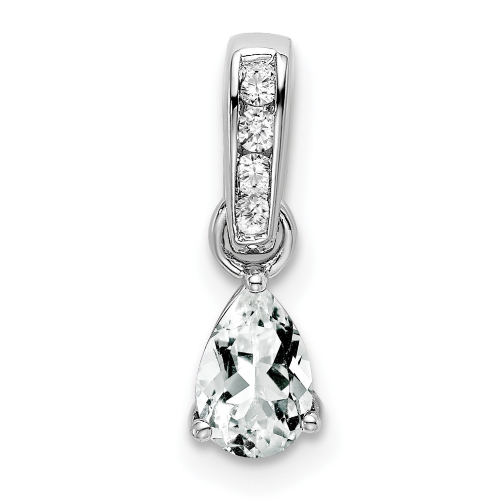 PM7409-WT-005-WA.jpg 14k White Gold 6x4 Pear April/White Topaz and Diamond Pendant - Image 1