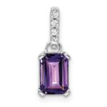 14k White Gold 7x5 Emerald-cut February/Amethyst and Diamond Pendant
