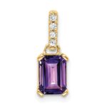 14k 7x5 Emerald-cut February/Amethyst and Diamond Pendant