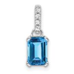 14k White Gold 7x5 Emerald-cut December/Blue Topaz and Diamond Pendant