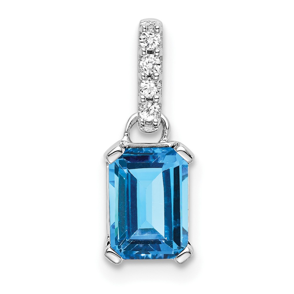 PM7410-BT-004-WA.jpg 14k White Gold 7x5 Emerald-cut December/Blue Topaz and Diamond Pendant - Image 1