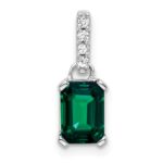14k White Gold 1/20 carat Lab Grown Diamond VS/SI+ G+ and Lab Created Emerald Pendant
