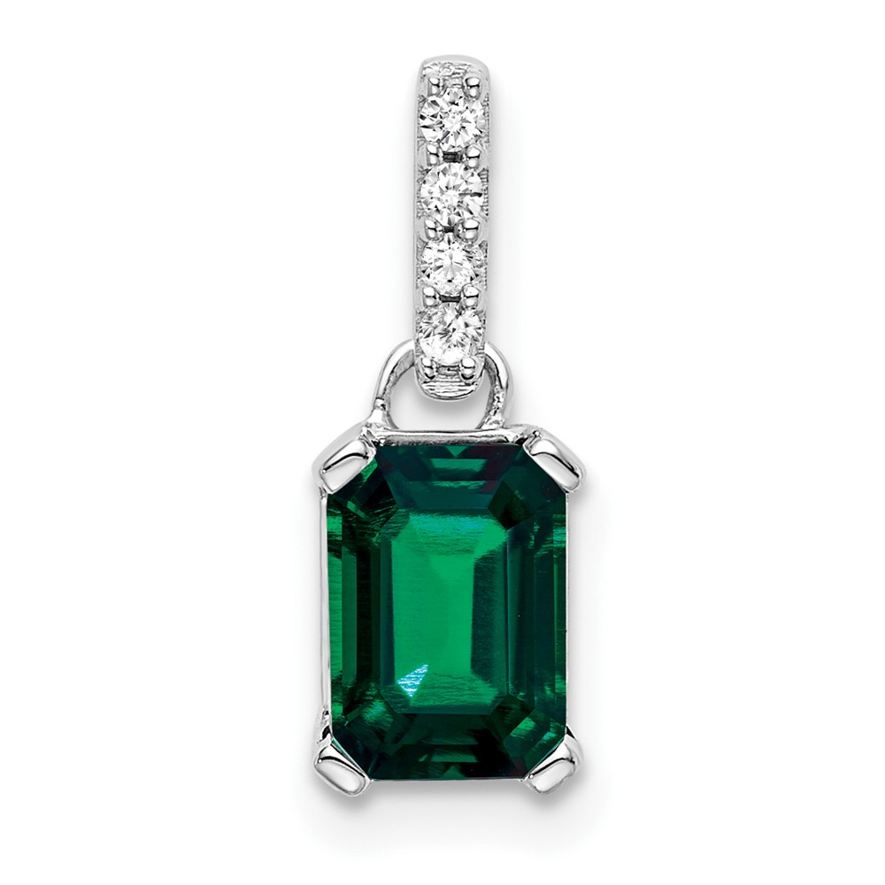 PM7410-CEM-004-WA.jpg 14k White Gold 7x5 Emerald-cut May/Lab Created Emerald and Diamond Pendant - Image 1