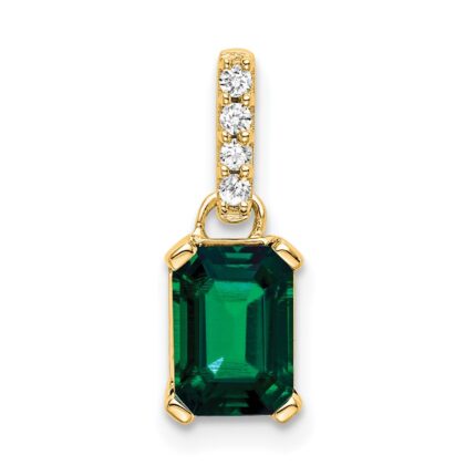 14k 7x5 Emerald-cut May/Lab Created Emerald and Diamond Pendant