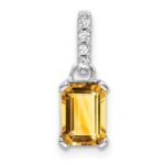 14k White Gold 7x5 Emerald-cut November/Citrine and Diamond Pendant