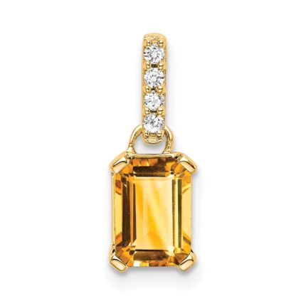 14k 7x5 Emerald-cut November/Citrine and Diamond Pendant