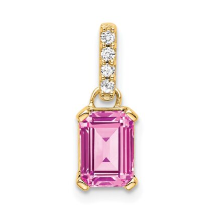 10k Yellow Gold Created Pink Sapphire and Diamond Pendant