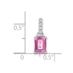 14k White Gold 7x5 Emerald-cut October/Lab Created Pink Sapphire and Diamond Pendant - Image 2
