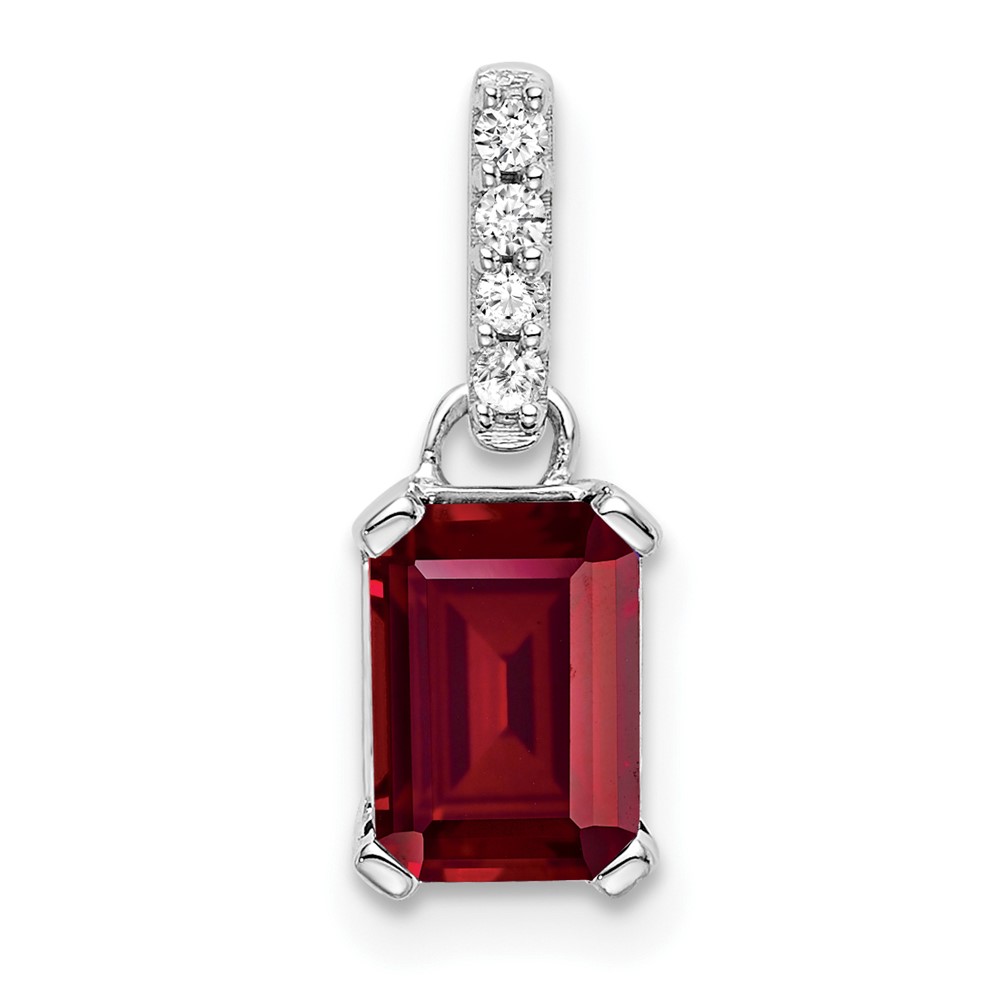 PM7410-CRU-004-1WA.jpg 10k White Gold Created Ruby and Diamond Pendant - Image 1