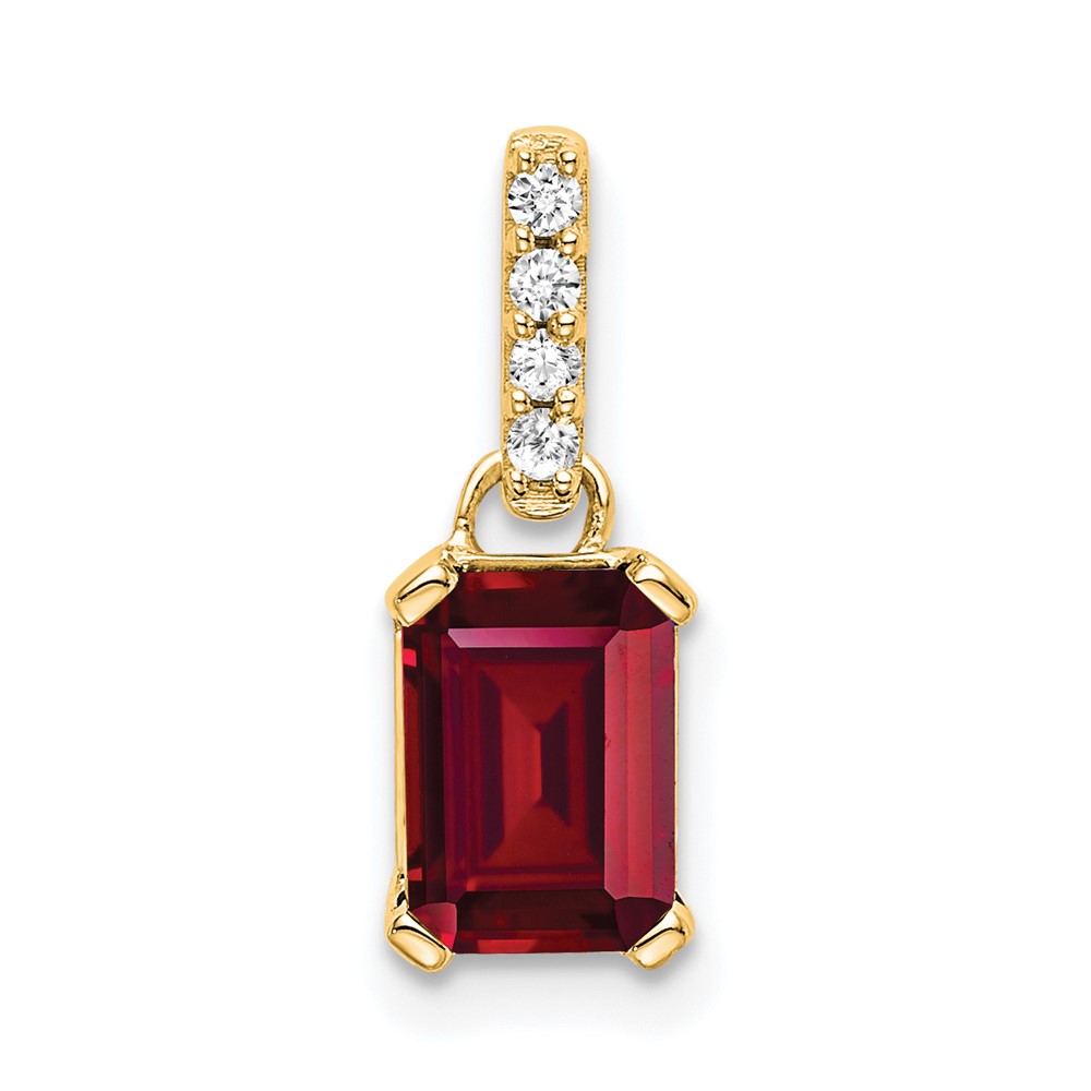 PM7410-CRU-004-YA.jpg 14k 7x5 Emerald-cut July/Lab Created Ruby and Diamond Pendant - Image 1