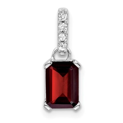 14k White Gold 7x5 Emerald-cut January/Garnet and Diamond Pendant
