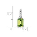 14k White Gold 7x5 Emerald-cut August/Peridot and Diamond Pendant - Image 2