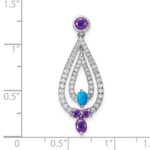 14k White Gold Turquoise/Amethyst/White Topaz Teardrop Pendant - Image 3