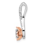 14k Two-Tone Rose and White Gold 1/4 carat Lab Grown Diamond VS/SI+ G+ Complete Rose on Stem Chain Slide Pendant - Image 2