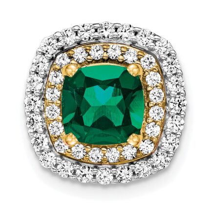 14k Two Tone 1/2 carat Lab Grown Diamond VS/SI+ G+ and Lab Created Emerald Chain Slide Pendant