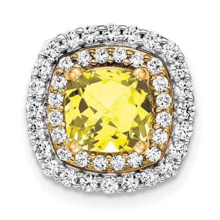 14k Two Tone 1/2 carat Lab Grown Diamond VS/SI+ G+ and Lab Created Yellow Sapphire Chain Slide Pendant