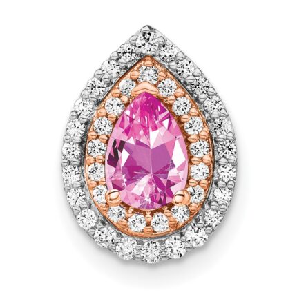 14k Two Tone Rose and White Gold 1/2 carat Lab Grown Diamond VS/SI+ G+ and Lab Created Pink Sapphire Chain Slide Pendant