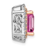 14k Two Tone Rose and White Gold 5/8 carat Lab Grown Diamond VS/SI+ G+ and Lab Created Pink Sapphire Complete Chain Slide Pendant - Image 2