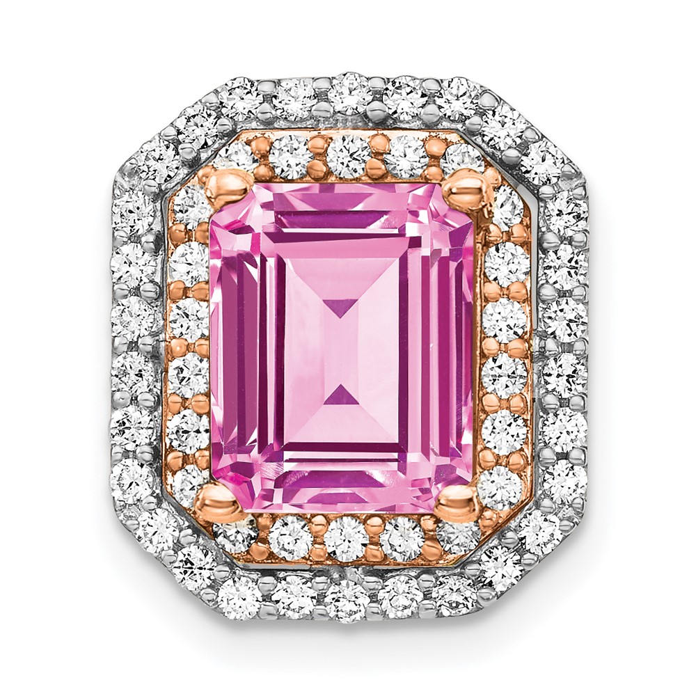 PM7504-CPS-062-WRAA.jpg 14k Two Tone Rose and White Gold 5/8 carat Lab Grown Diamond VS/SI+ G+ and Lab Created Pink Sapphire Complete Chain Slide Pendant - Image 1