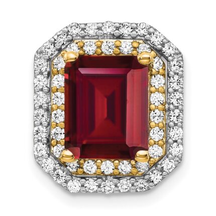 14k Two Tone 5/8 carat Lab Grown Diamond VS/SI+ G+ and Lab Created Ruby Complete Chain Slide Pendant