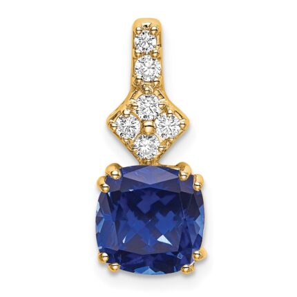 14k 1/5 carat Lab Grown Diamond VS/SI+ G+ and Lab Created Blue Sapphire Complete Pendant