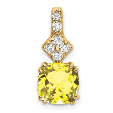 14k 1/5 carat Lab Grown Diamond VS/SI+ G+ and Lab Created Yellow Sapphire Complete Pendant