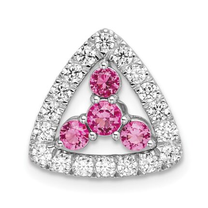 Pure Serenity 14k White Gold 3/8 carat Lab Grown Diamond VS/SI+ G+ and Lab Created Pink Sapphire Triangle Pendant