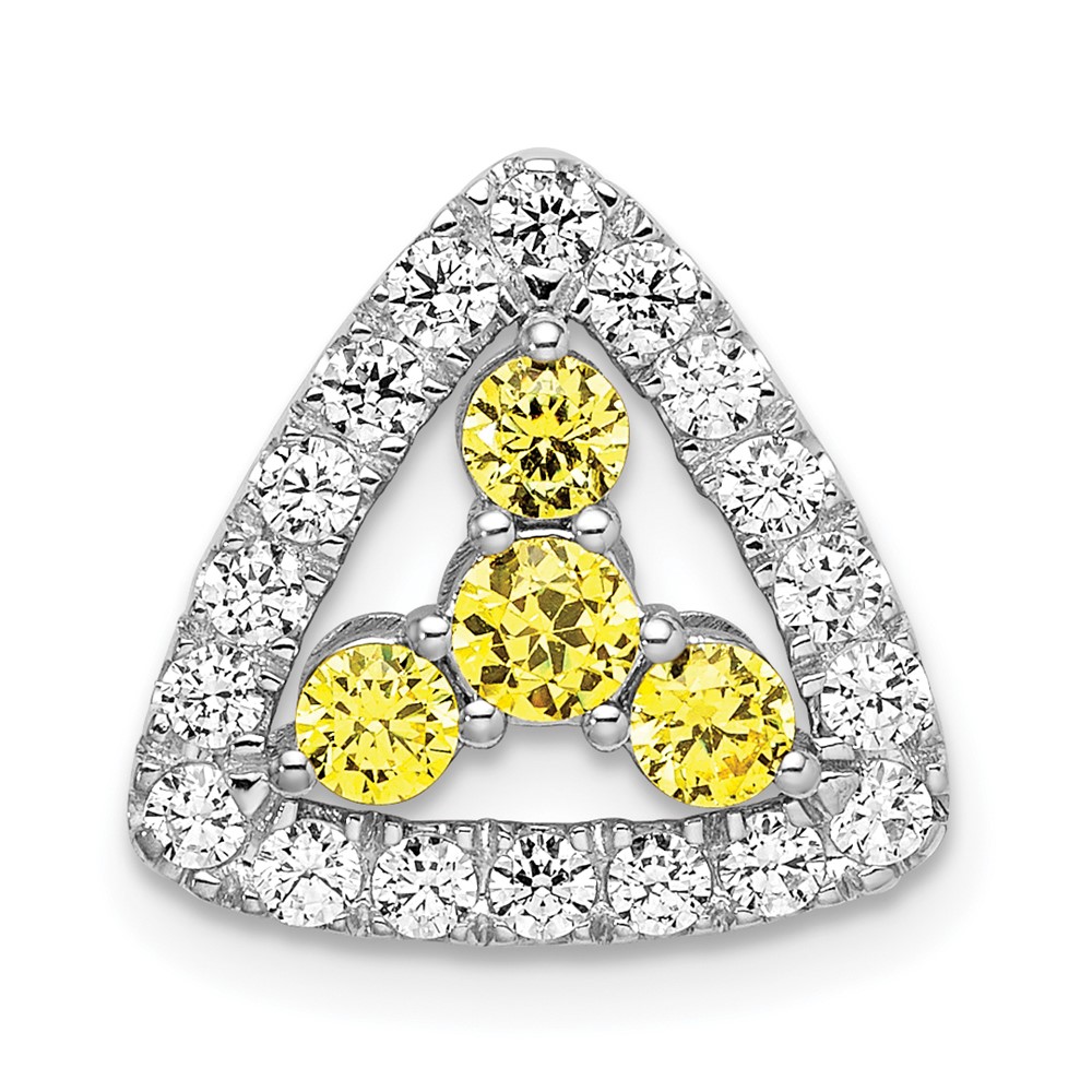 PM7932-CYS-045-WAA.jpg 14k White Gold 1/2 carat Lab Grown Diamond VS/SI+ G+ and Lab Created Yellow Sapphire Triangle Complete Chain Slide Pendant - Image 1