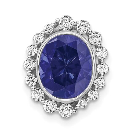 14k White Gold 1/2 carat Lab Grown Diamond VS/SI and Oval Lab Created Blue Sapphire Halo Chain Slide Pendant
