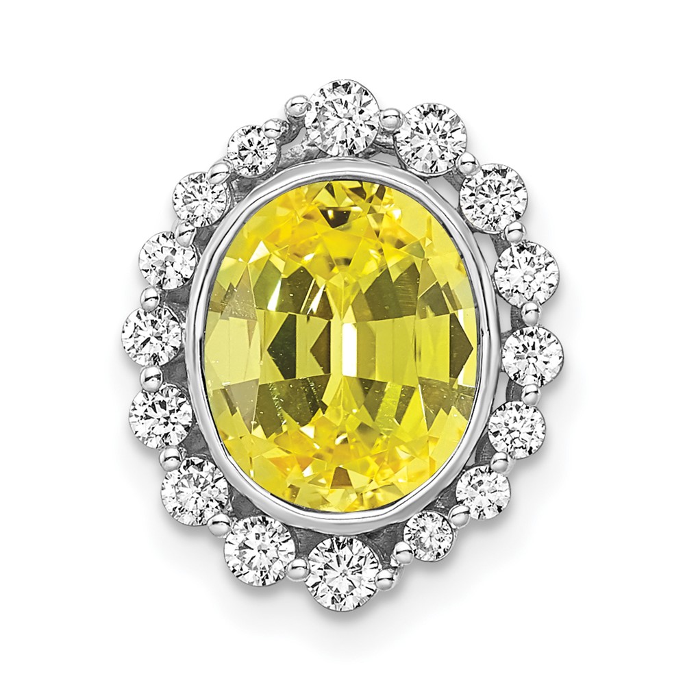 PM7985-CYS-046-WAA.jpg 14k White Gold 1/2 carat Lab Grown Diamond VS/SI and Oval Lab Created Yellow Sapphire Halo Chain Slide Pendant - Image 1