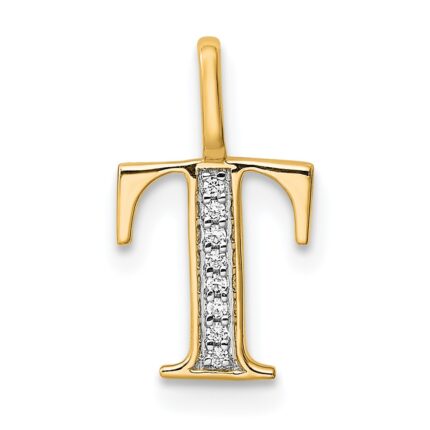 10K Diamond Letter T Initial Pendant