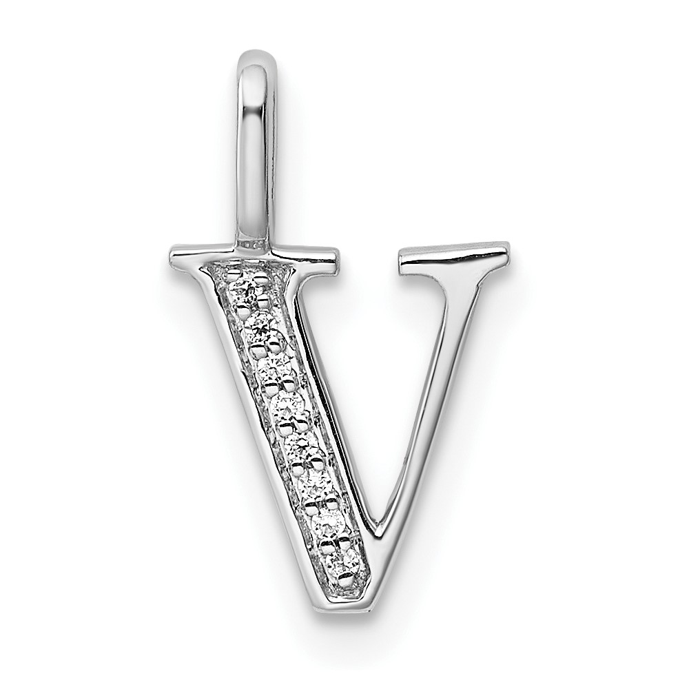 PM8365V-003-WA.jpg 14K White Gold Diamond Letter V Initial Pendant - Image 1