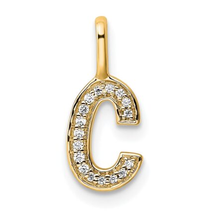 14K Yellow Gold Diamond Letter C Initial Pendant