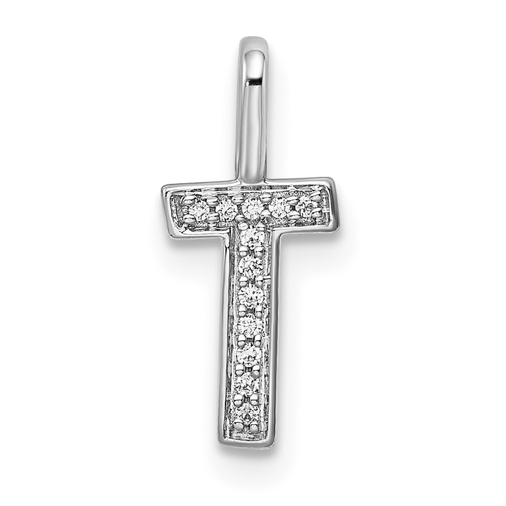 PM8367T-004-WA.jpg 14K White Gold Diamond Letter T Initial Pendant - Image 1