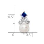 14k White Gold 7-8mm Round White Freshwater Cultured Pearl/Square Sapphire/Diamond Chain Slide - Image 3