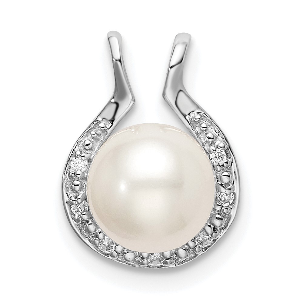 PM8475-005-WA.jpg 14k White Gold 7-8mm Round White Freshwater Cultured Pearl and Diamond Chain Slide - Image 1