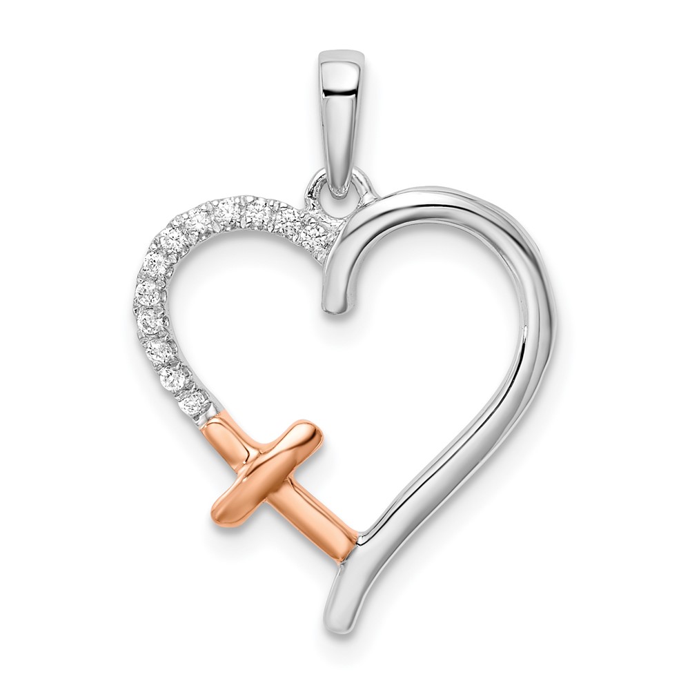PM8476-006-WRA.jpg 14k Two-tone White and Rose Heart with Cross 1/20 carat Diamond Pendant - Image 1